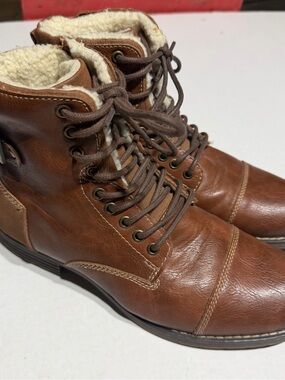 Dexter Brown Leather Lace-Up Boots with Shearling Collar